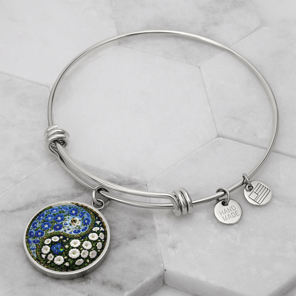 Morning Glory Yin Yang Bracelet - September Birth Month Flower Pendant Jewelry