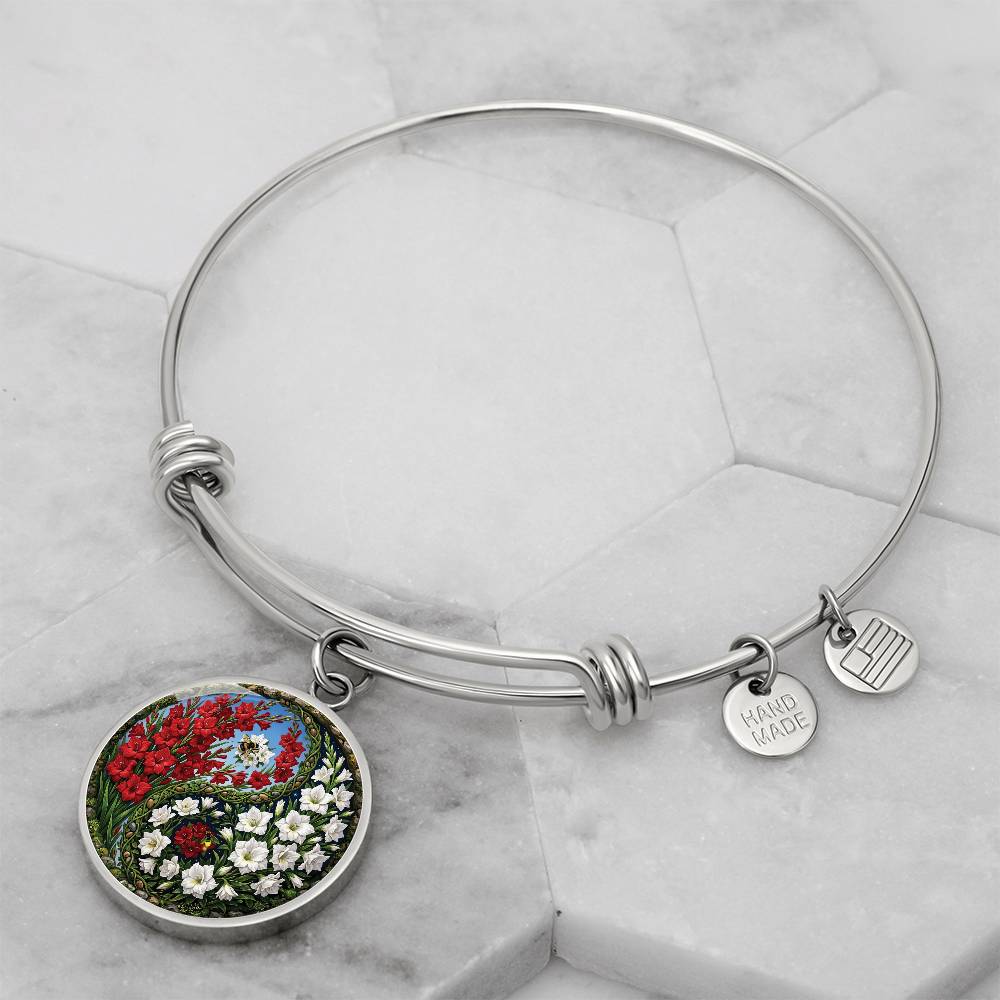 Gladiolus Yin Yang Bracelet - August Birth Month Flower Pendant Jewelry