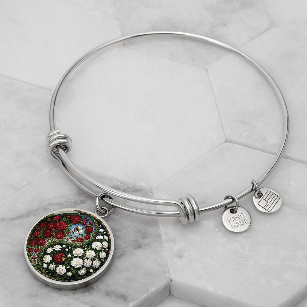 Carnation Yin Yang Bracelet - January Birth Month Flower Pendant Jewelry