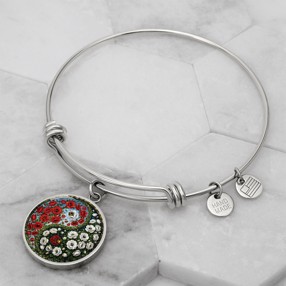 Poppy Yin Yang Bracelet - August Birth Month Flower Pendant Jewelry