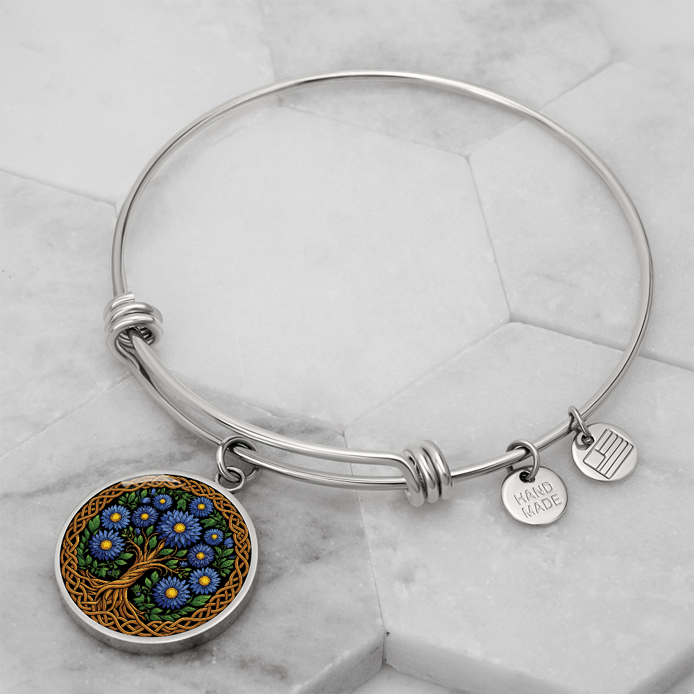 Celtic Tree of Life Pendant Bracelet - Aster September Birth Flower Jewelry