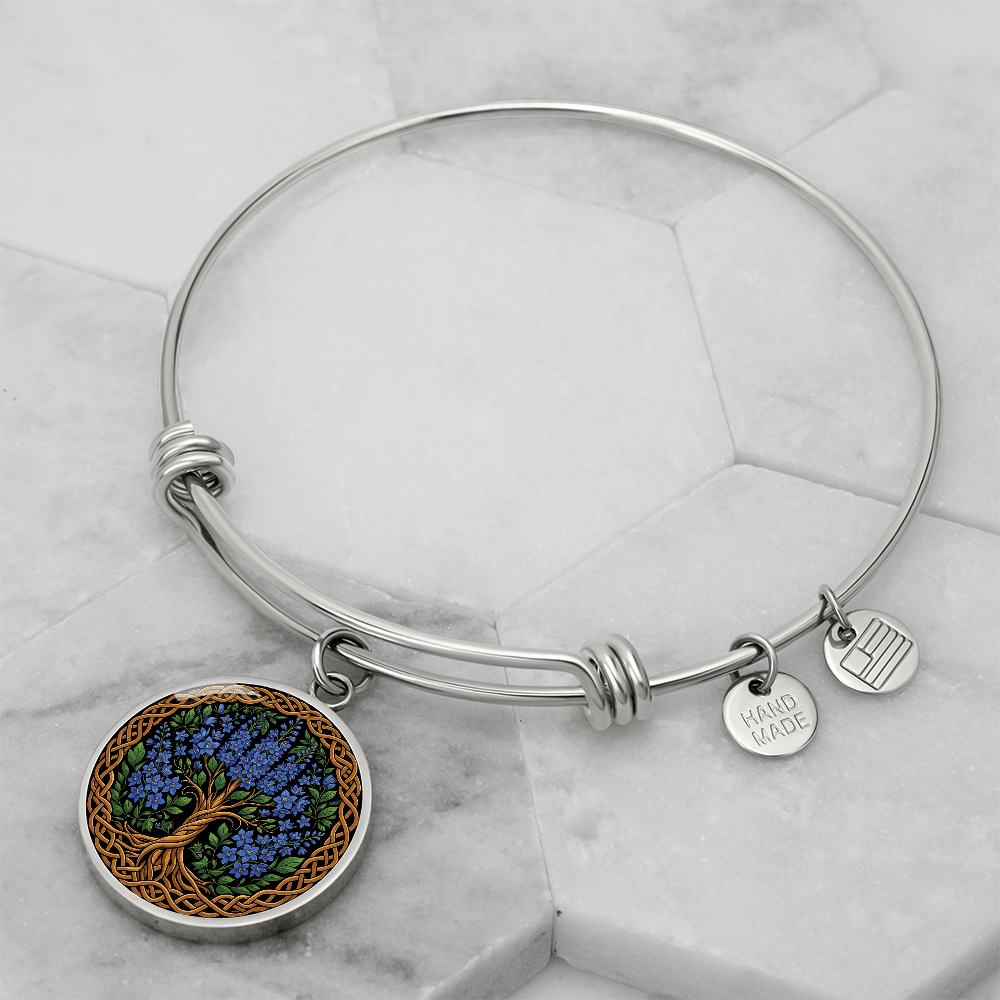 Celtic Tree of Life Pendant Bracelet - Larkspur July Birth Flower Jewelry
