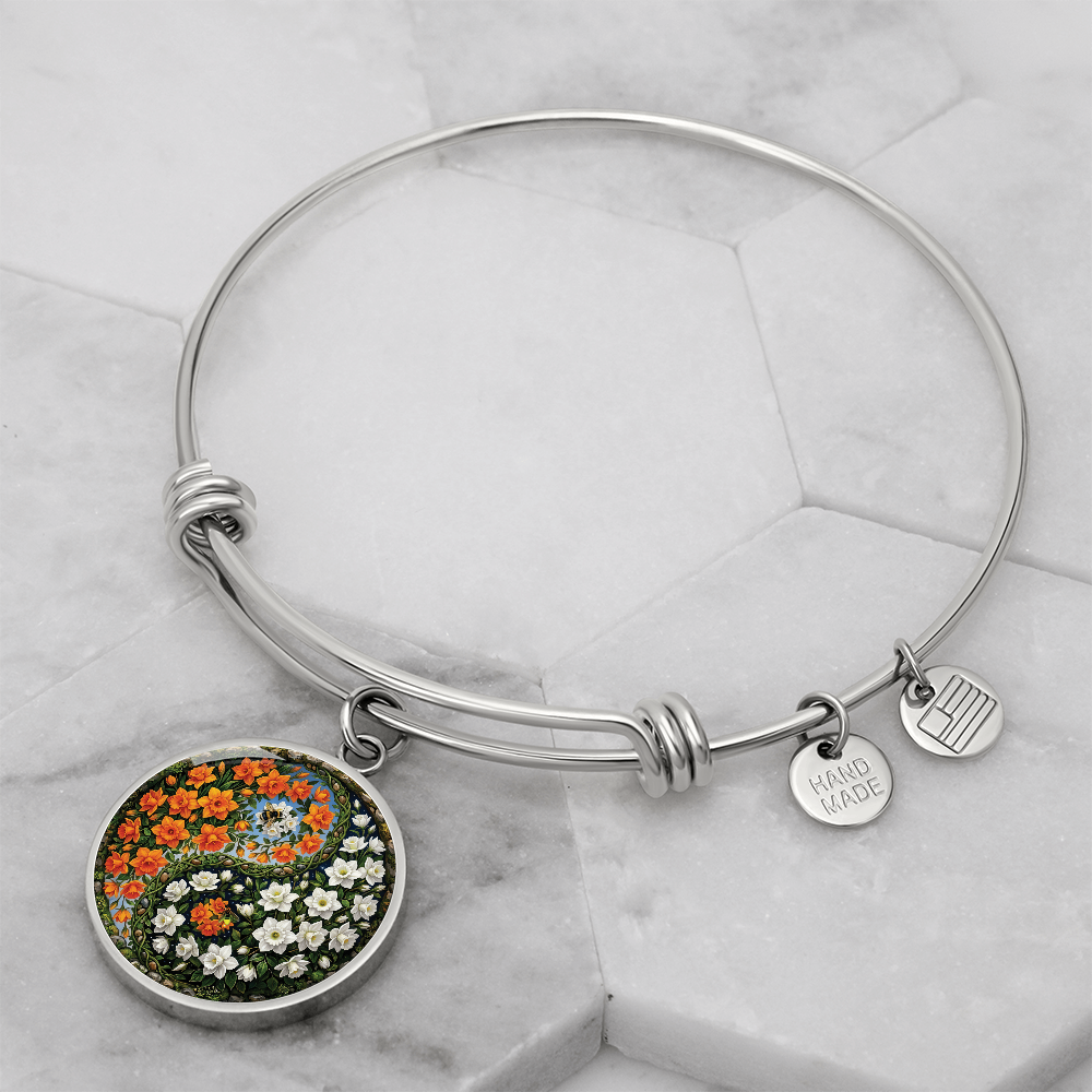 Daffodil Yin Yang Bracelet - March Birth Month Flower Pendant Jewelry