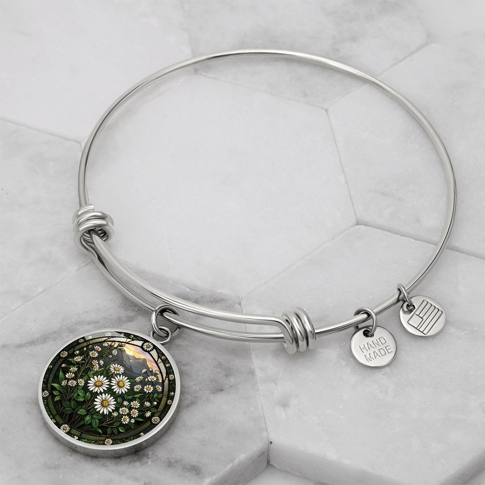 White Daisy Bracelet - April Birth Flower Pendant Jewelry