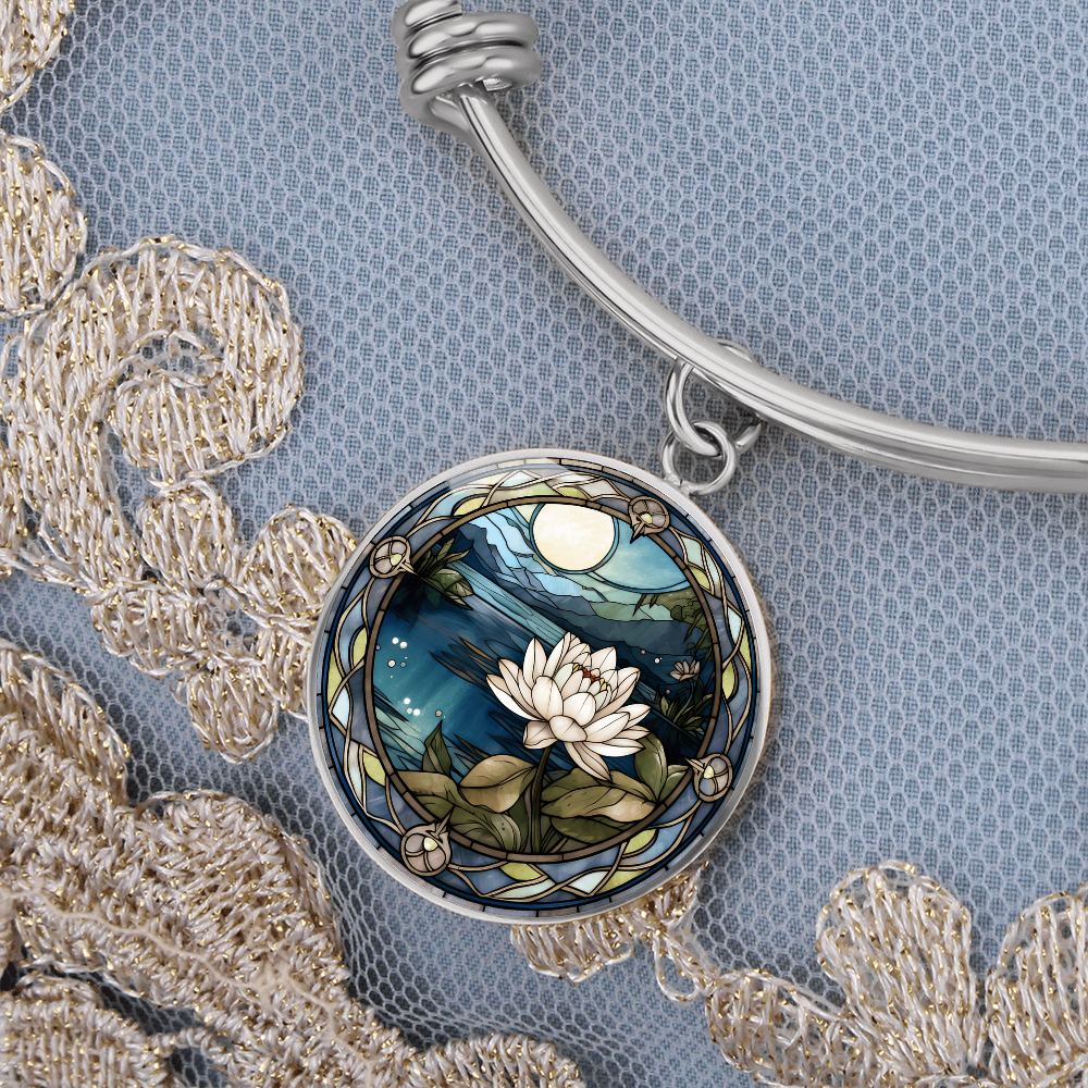 Water Lily Bracelet - July Birth Flower Pendant Jewelry