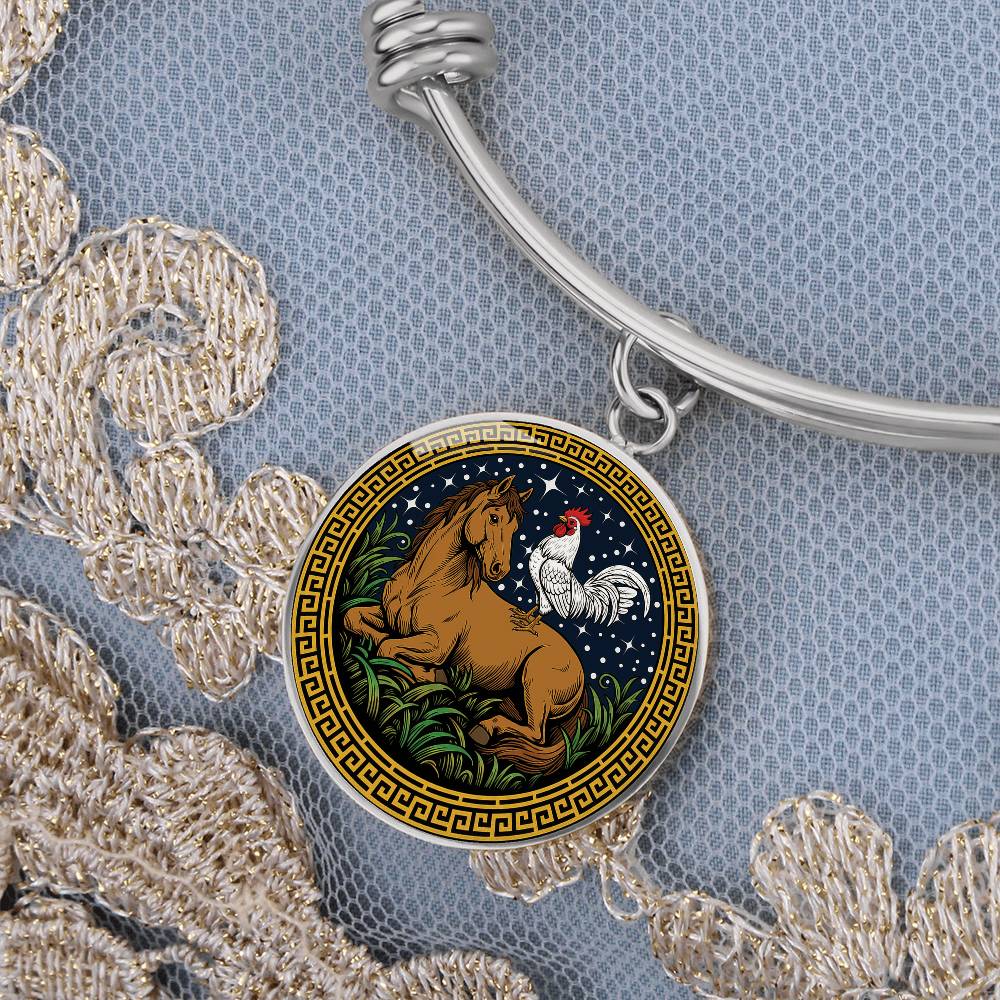 Rooster and Horse Bracelet - Couples Chinese Zodiac Animal Pendant Jewelry