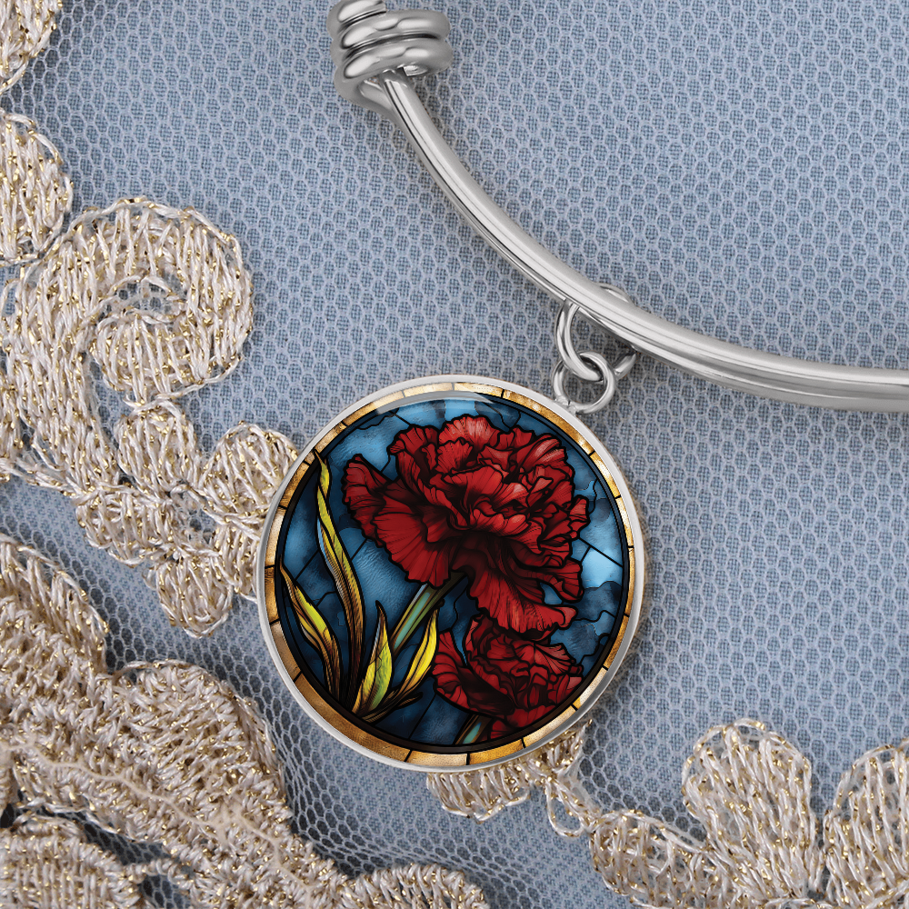 Carnation Bracelet - January Birth Flower Pendant Jewelry