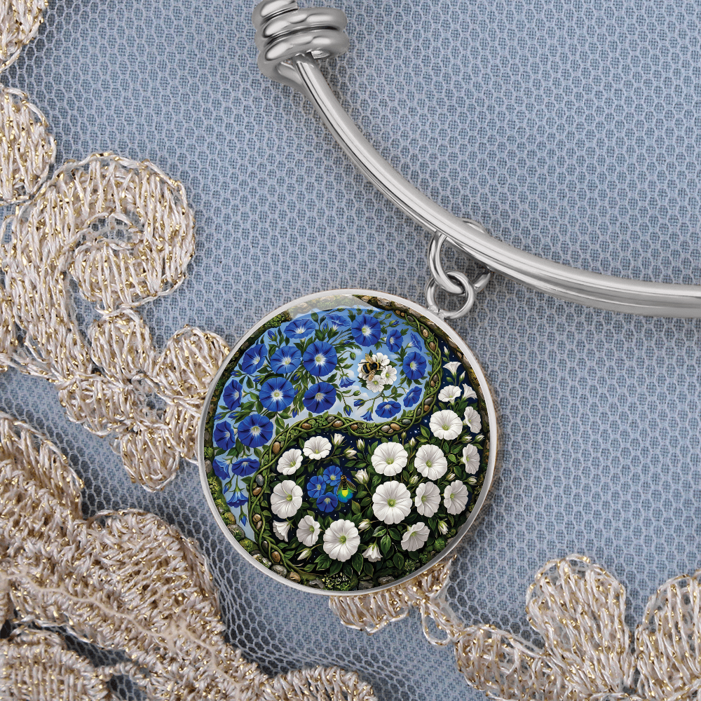 Morning Glory Yin Yang Bracelet - September Birth Month Flower Pendant Jewelry
