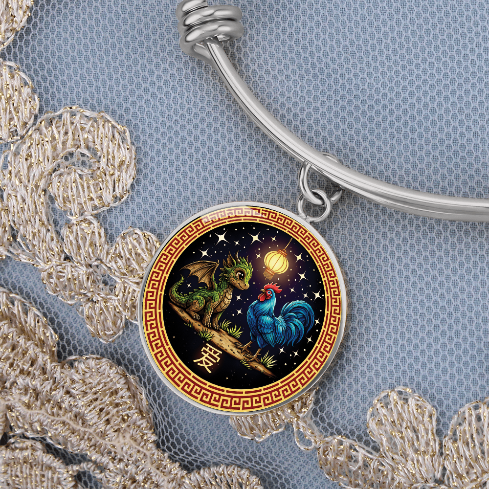 Rooster & Dragon Bracelet - Chinese Zodiac Pendant Jewelry