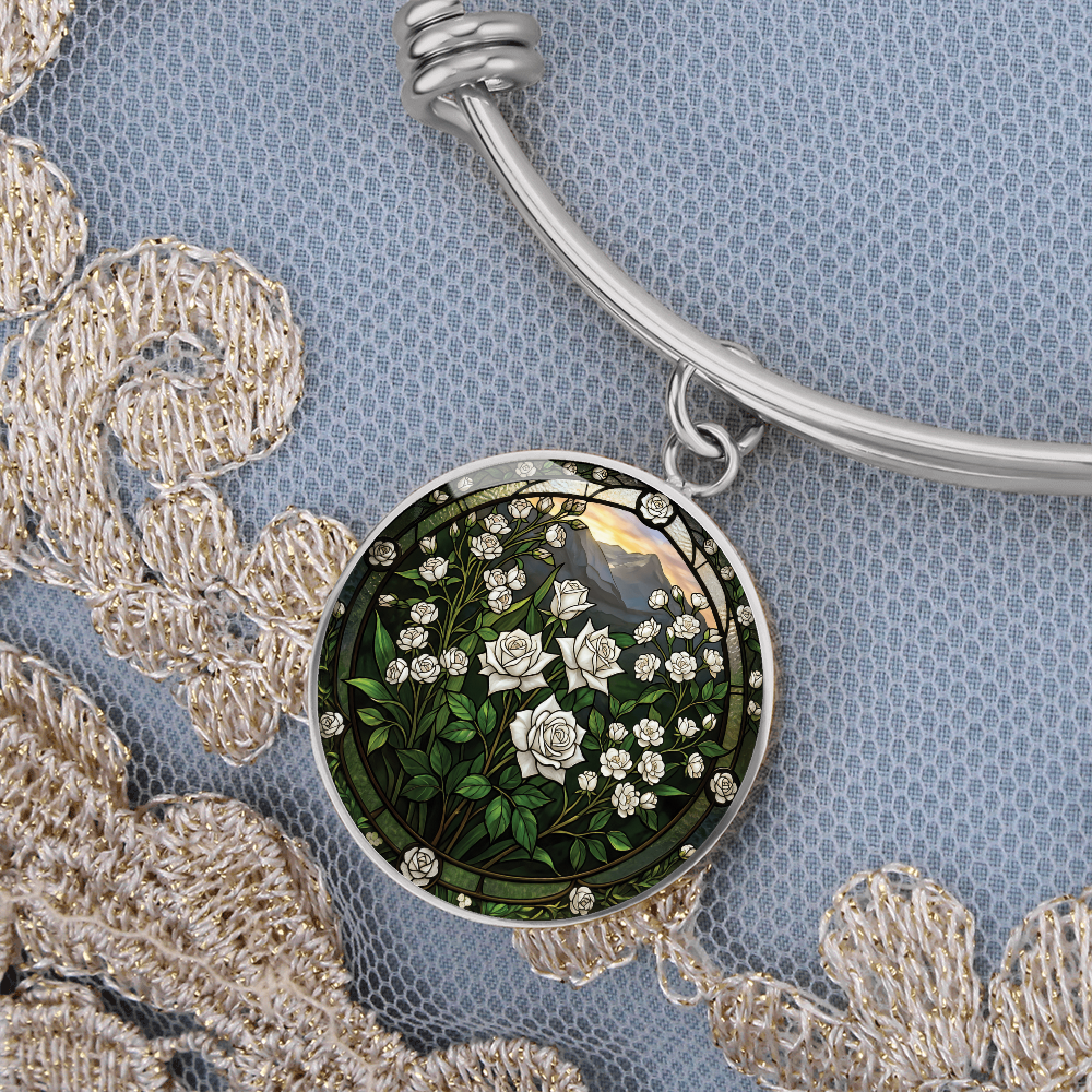 White Rose Bracelet - June Birth Flower Pendant Jewelry
