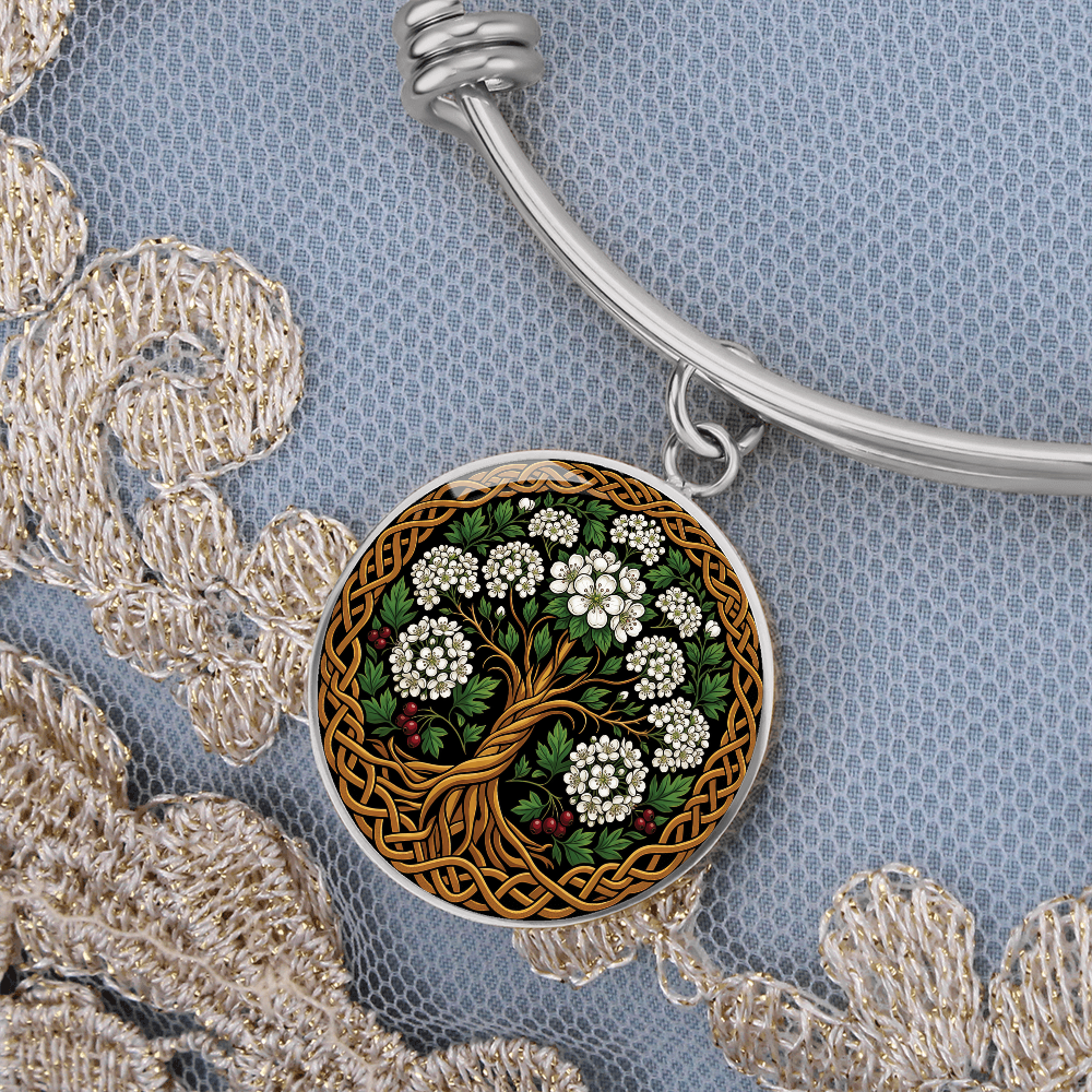 Celtic Tree of Life Pendant Bracelet - Hawthorn May Birth Flower Jewelry