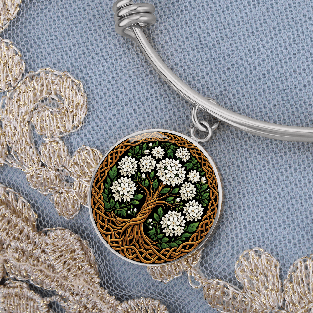 Celtic Tree of Life Pendant Bracelet - Narcissus December Birth Flower Jewelry
