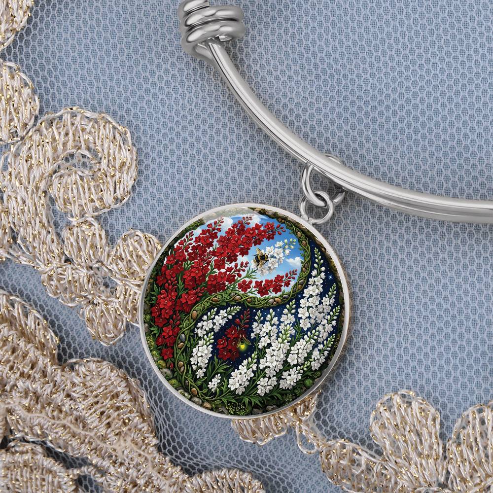 Larkspur Yin Yang Bracelet - July Birth Month Flower Pendant Jewelry