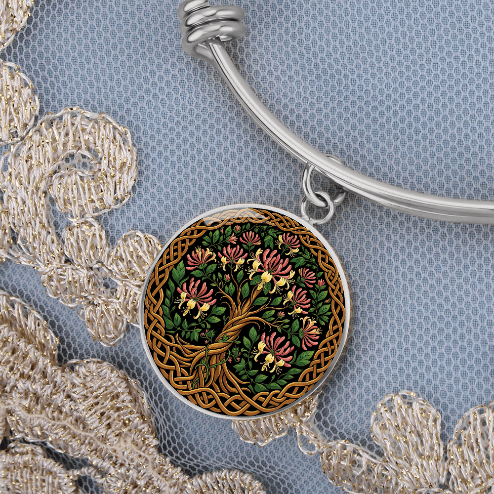 Celtic Tree of Life Pendant Bracelet - Honeysuckle June Birth Flower Jewelry
