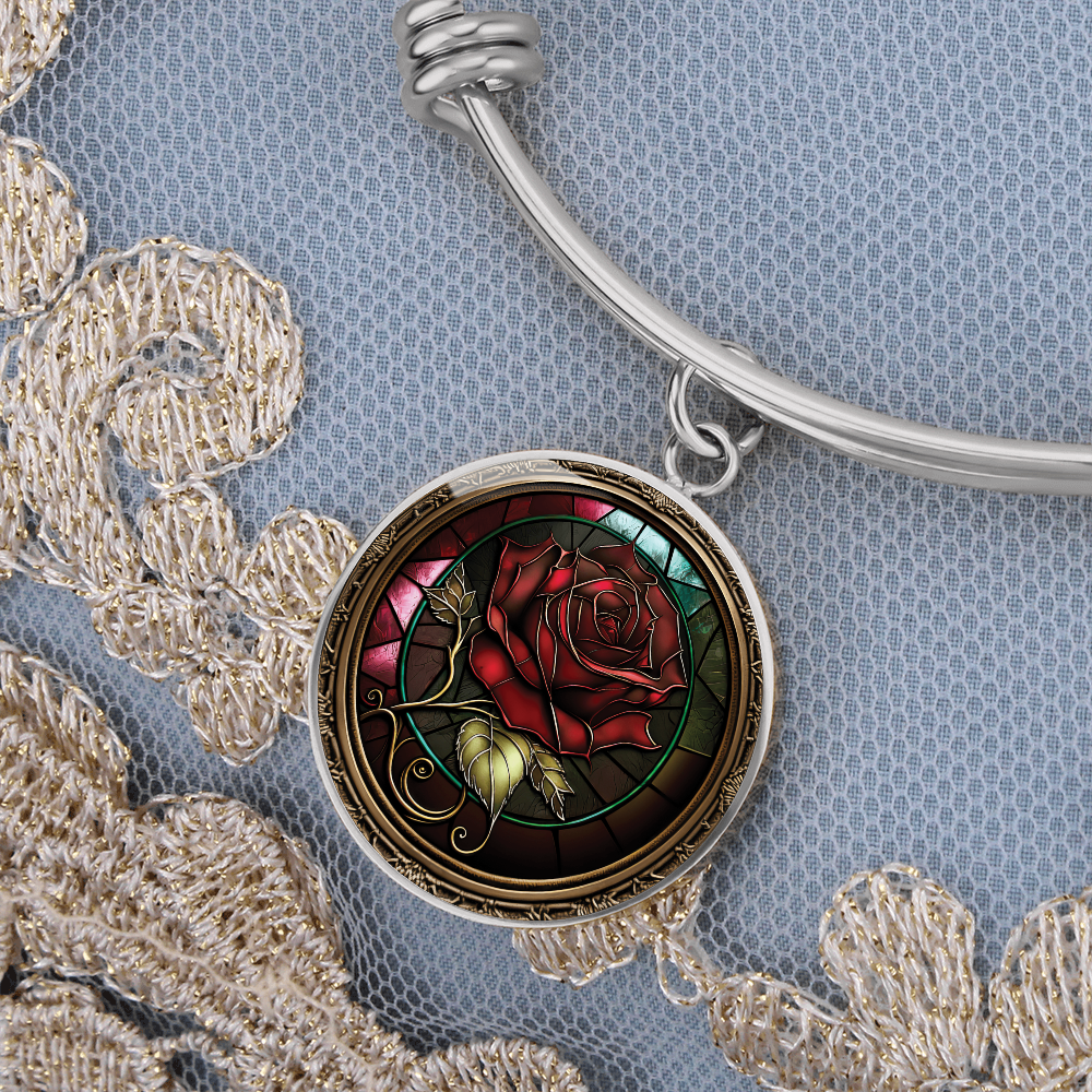 Red Rose Bracelet - June Birth Flower Pendant Jewelry