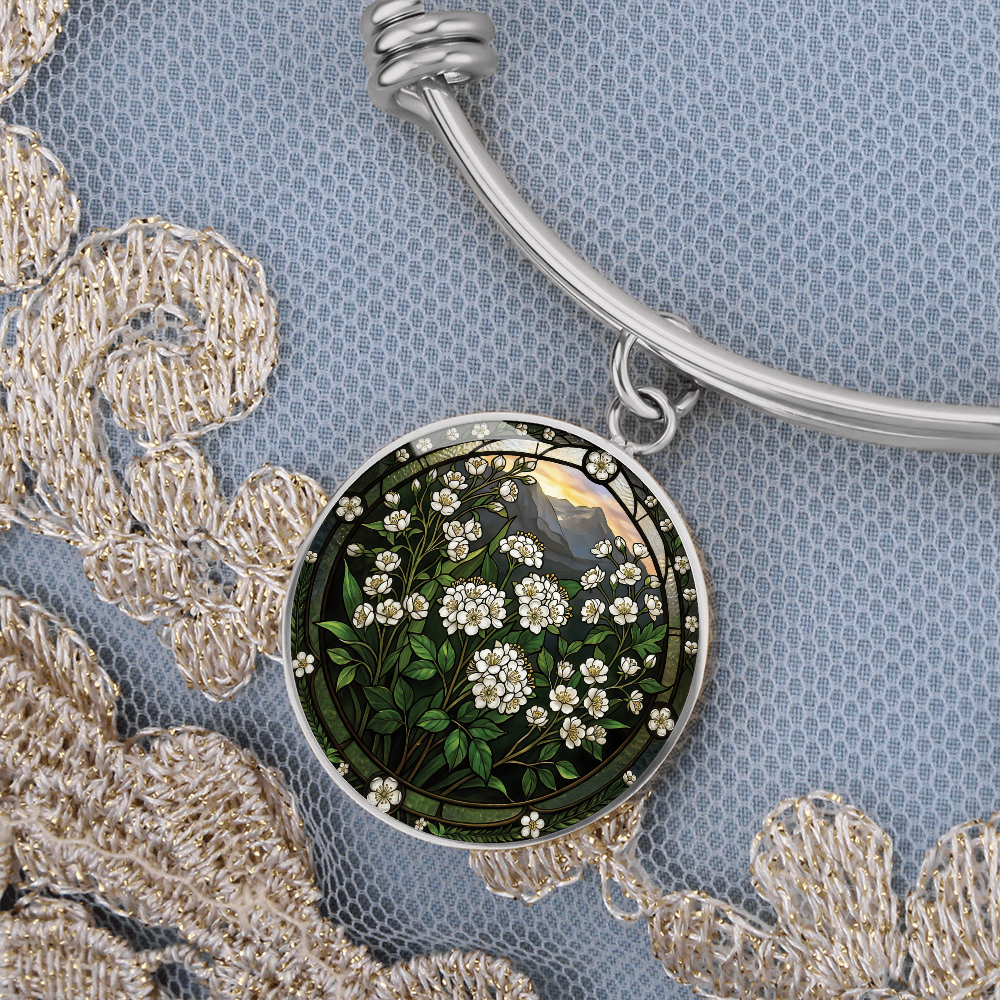 White Hawthorn Bracelet - May Birth Flower Pendant Jewelry