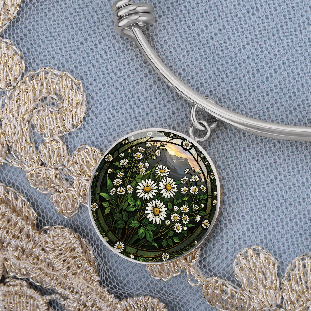 White Daisy Bracelet - April Birth Flower Pendant Jewelry