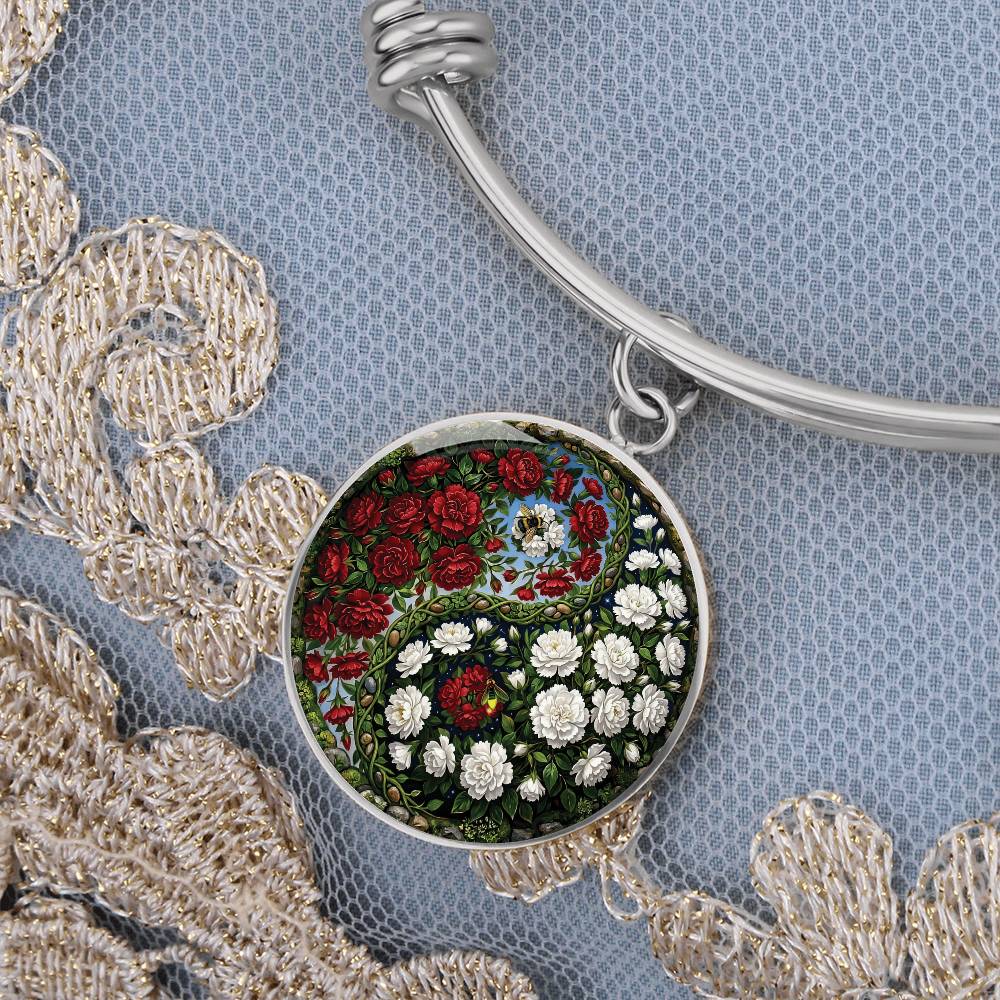 Carnation Yin Yang Bracelet - January Birth Month Flower Pendant Jewelry