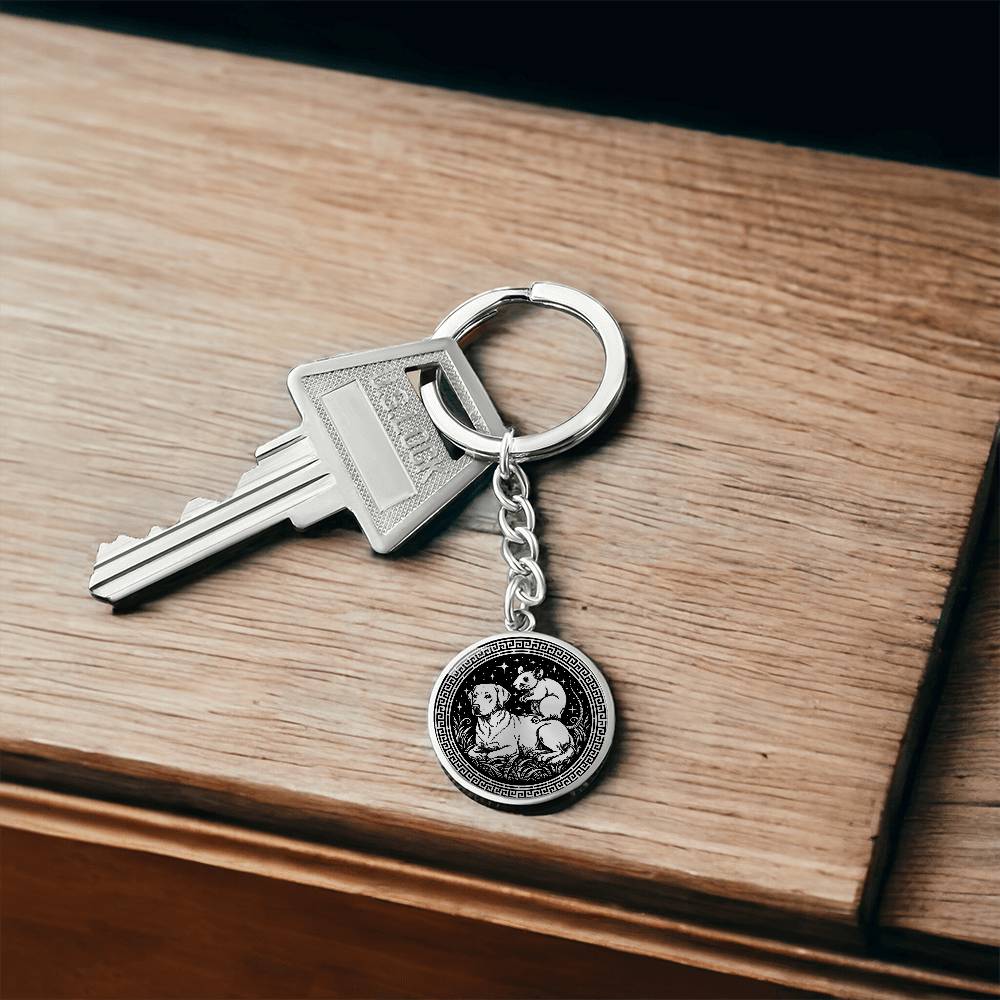 Dog and Rat Keychain - Couples Chinese Zodiac Animal Pendant Jewelry