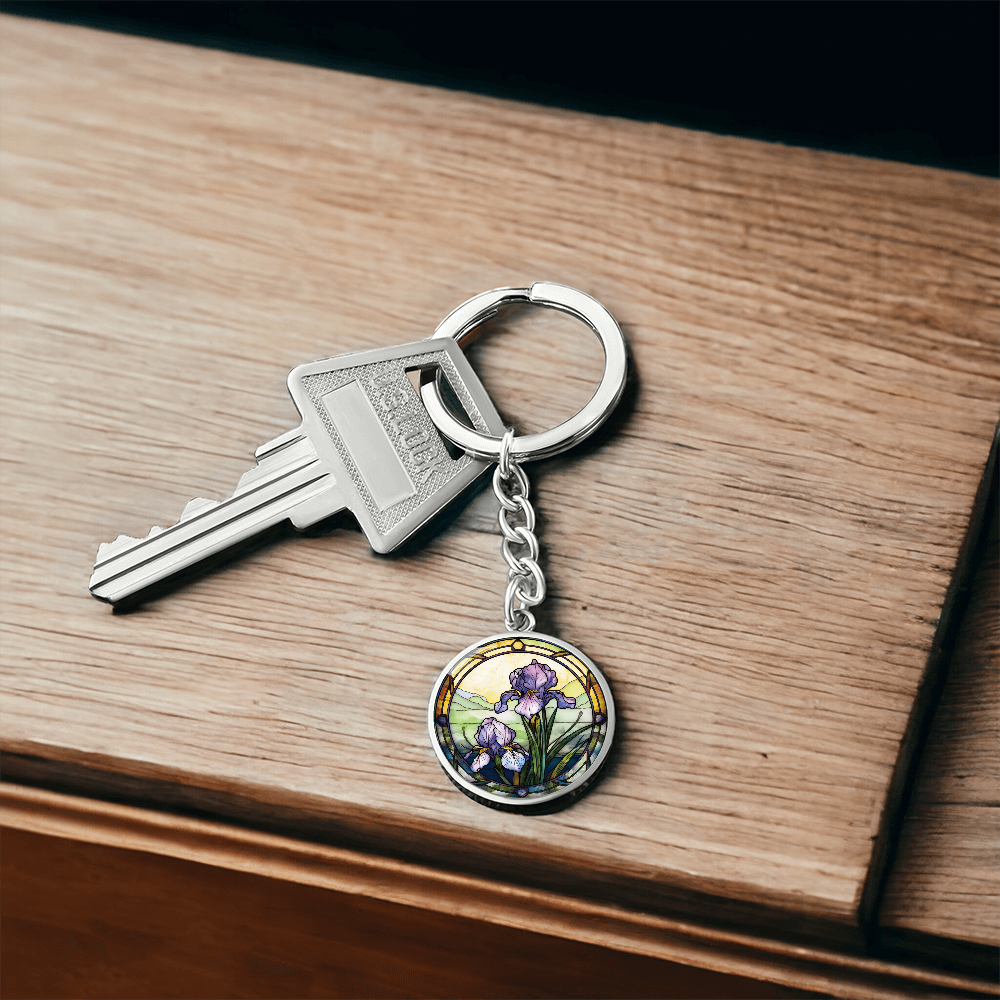 Iris Keychain - February Birth Flower Pendant Jewelry