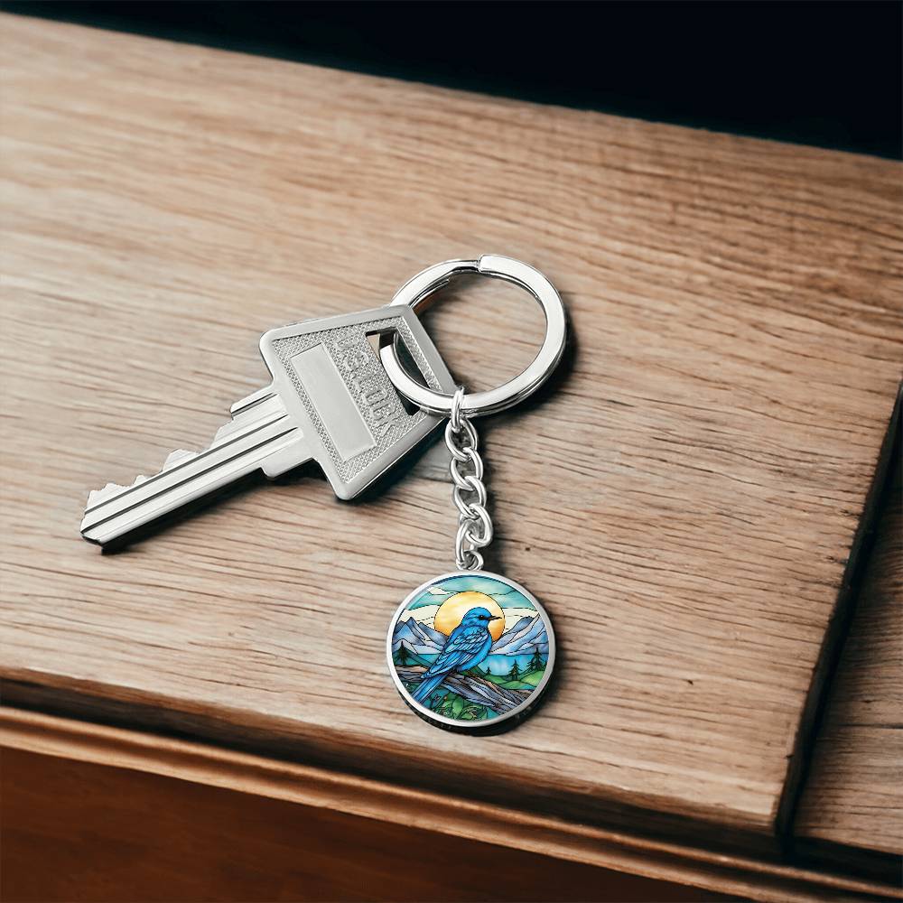 Personalized Mountain Bluebird Keychain, Idaho State Bird Keychain, Blue Bird Charm Pendant, Gold Nature Jewelry Gift For Her or Him