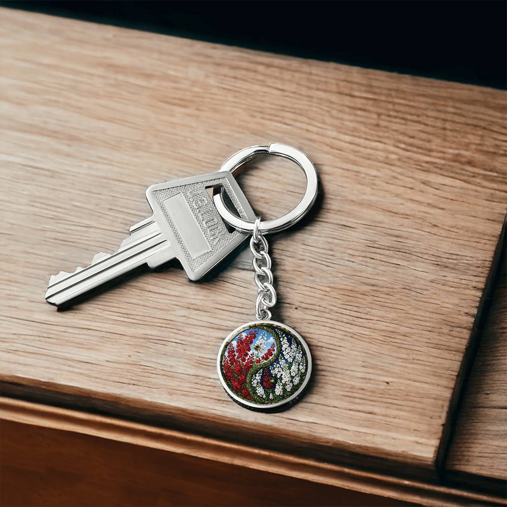 Larkspur Yin Yang Keychain - July Birth Month Flower Pendant Jewelry