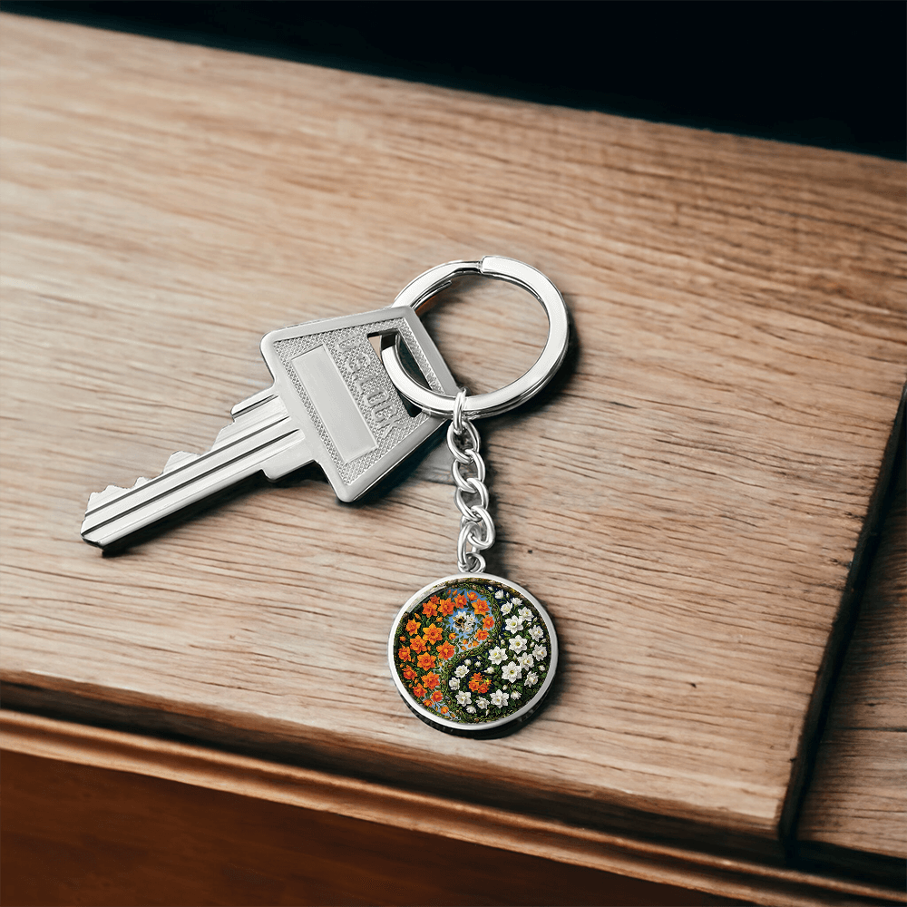 Daffodil Yin Yang Keychain - March Birth Month Flower Pendant Jewelry