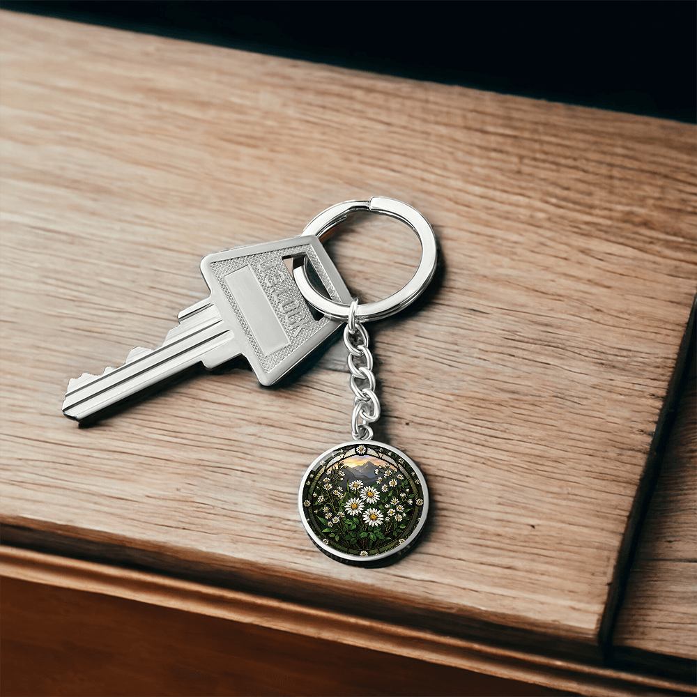 White Daisy Keychain - April Birth Flower Pendant Jewelry
