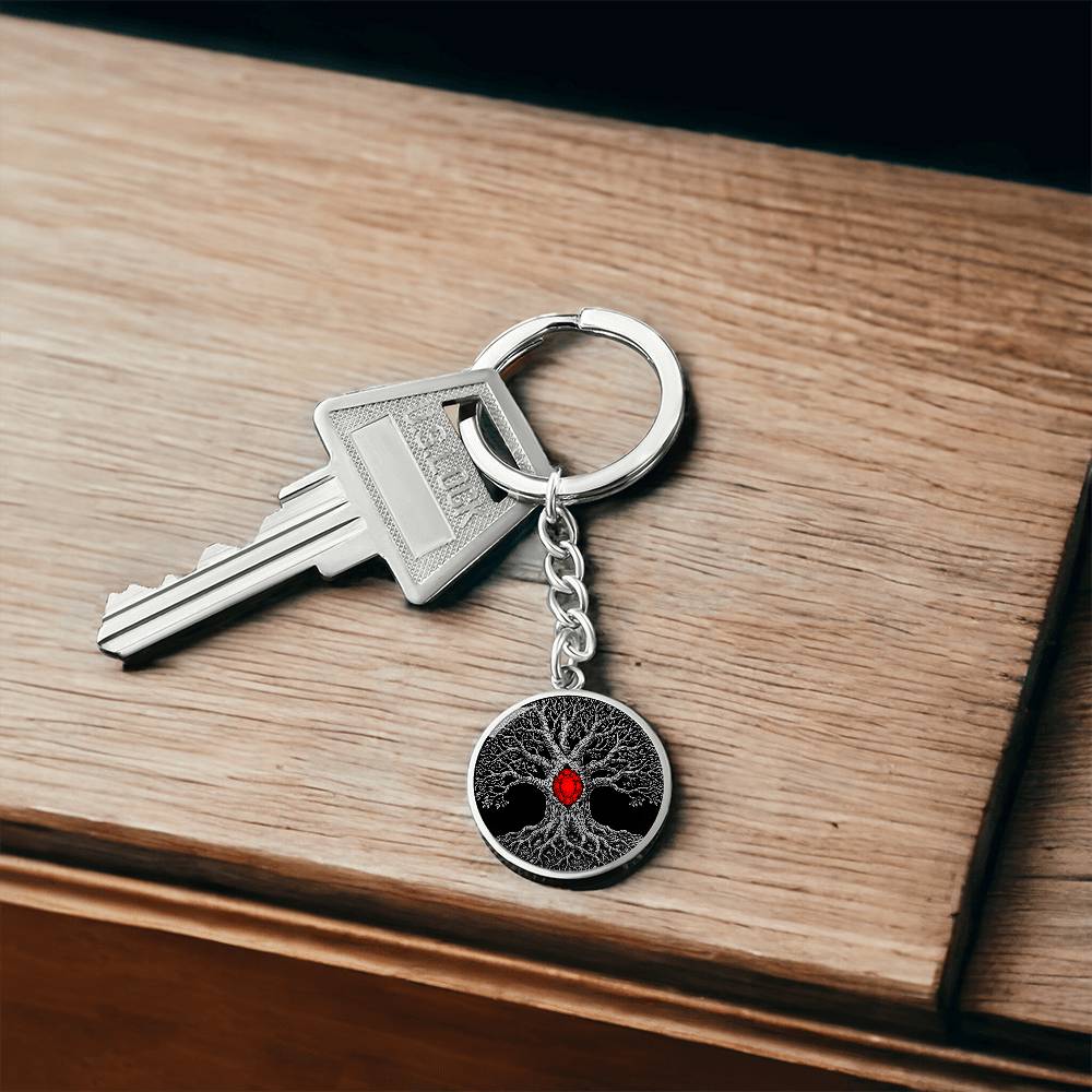 Tree of Life Keychain - Red Birthstone Design