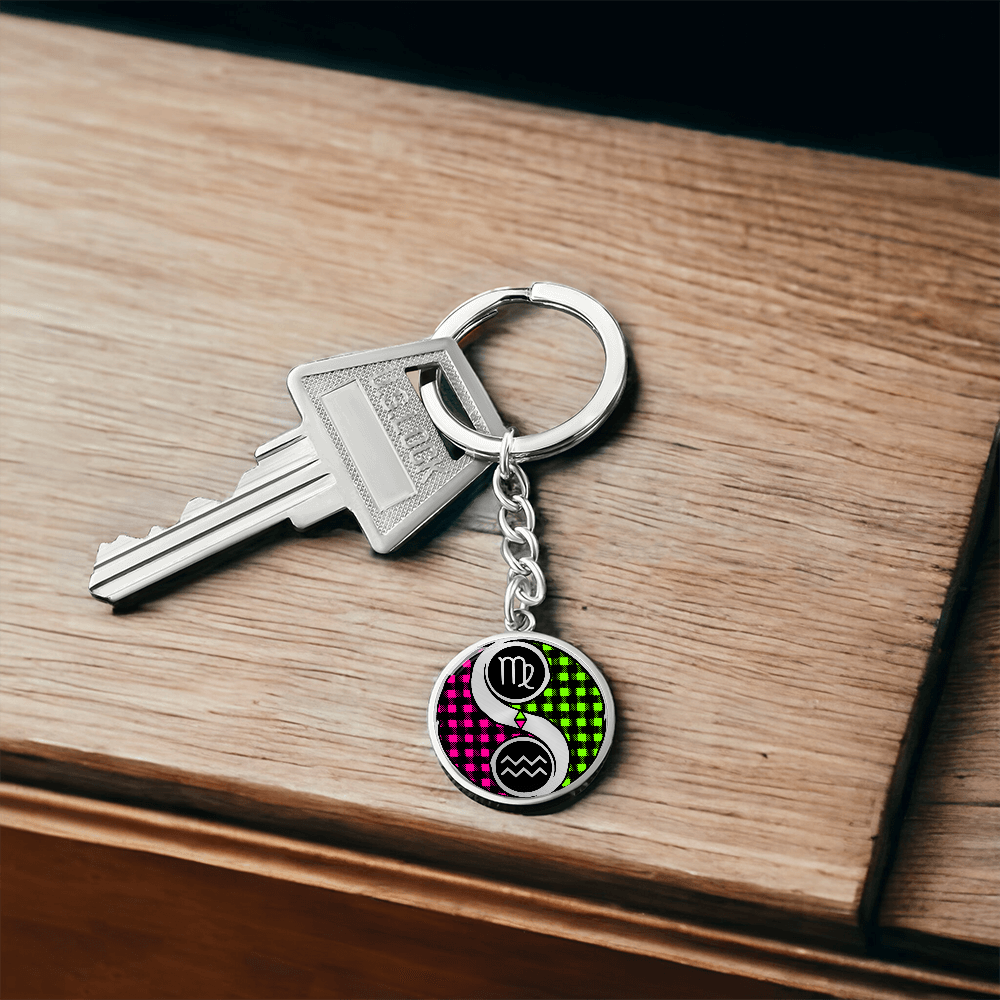 Virgo & Aquarius Keychain - Couples Zodiac Yin Yang Pendant Jewelry
