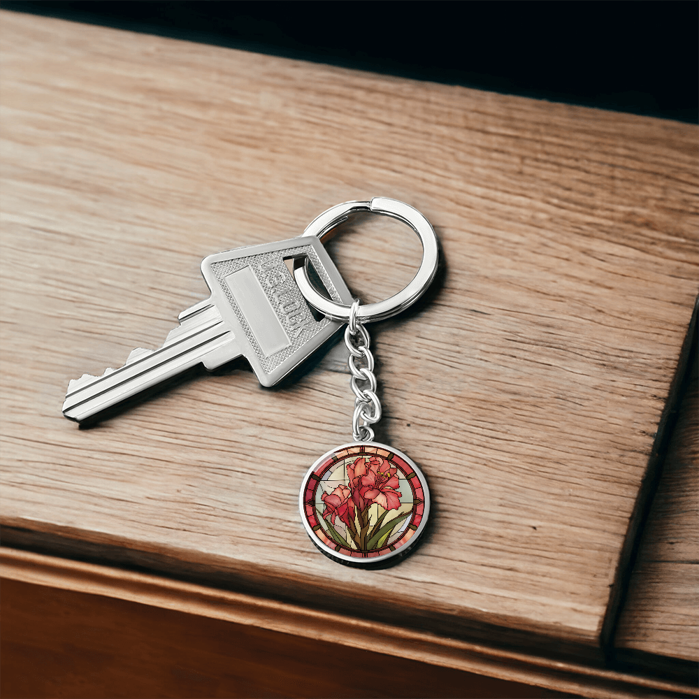 Gladiolus Keychain - August Birth Flower Pendant