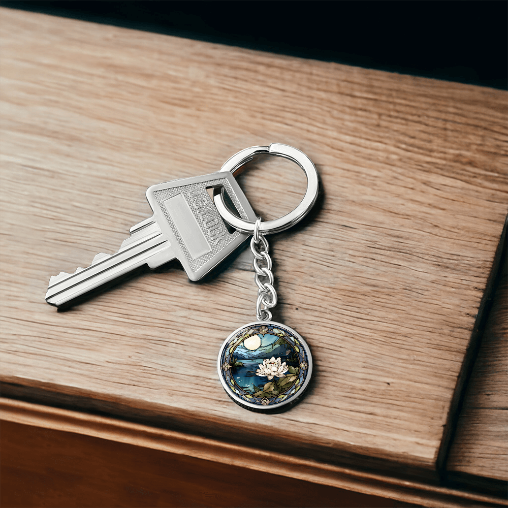 Water Lily Keychain - July Birth Flower Pendant Jewelry