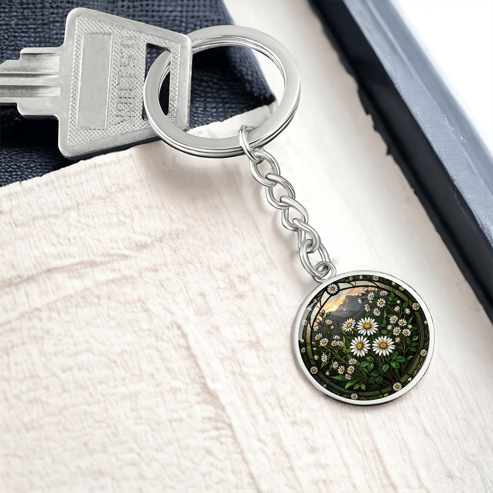 White Daisy Keychain - April Birth Flower Pendant Jewelry