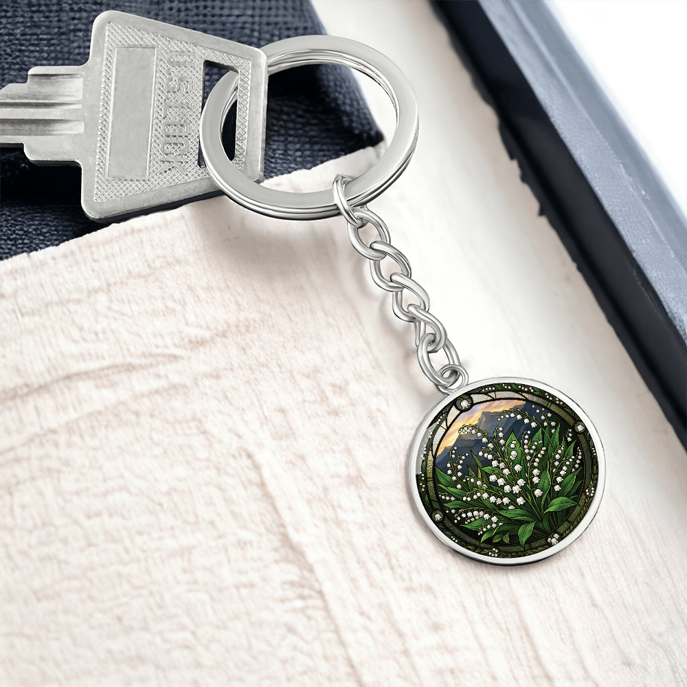 White Lily of the Valley Keychain - May Birth Flower Pendant Jewelry