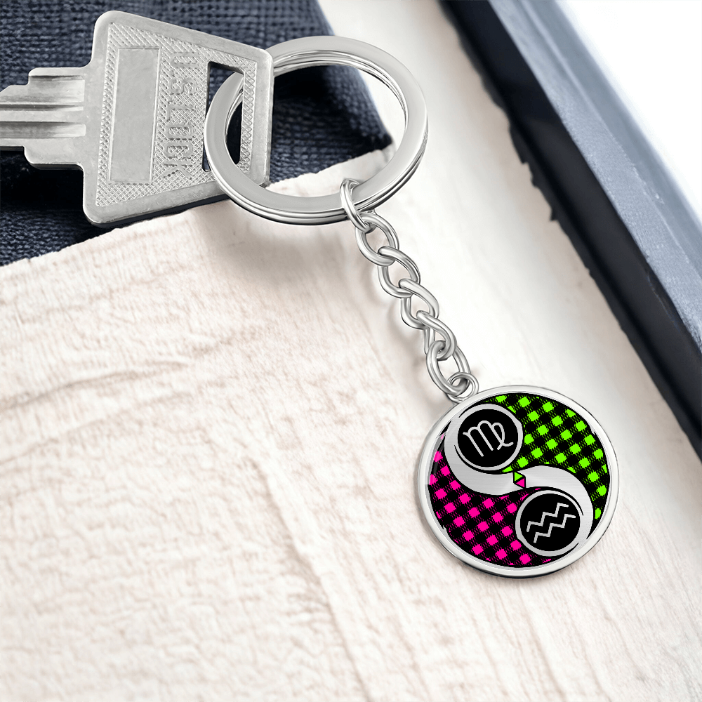 Virgo & Aquarius Keychain - Couples Zodiac Yin Yang Pendant Jewelry