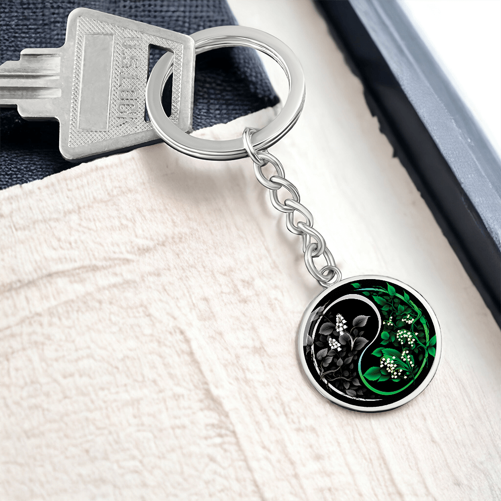Lily of the Valley Keychain - May Yin Yang Birth Flower Jewelry