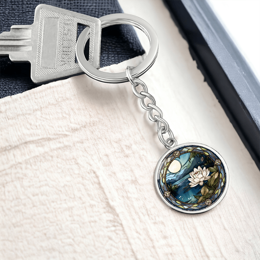 Water Lily Keychain - July Birth Flower Pendant Jewelry