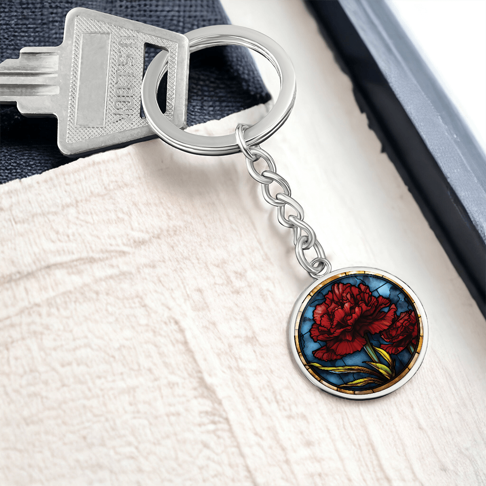 Carnation Keychain - January Birth Flower Pendant Jewelry