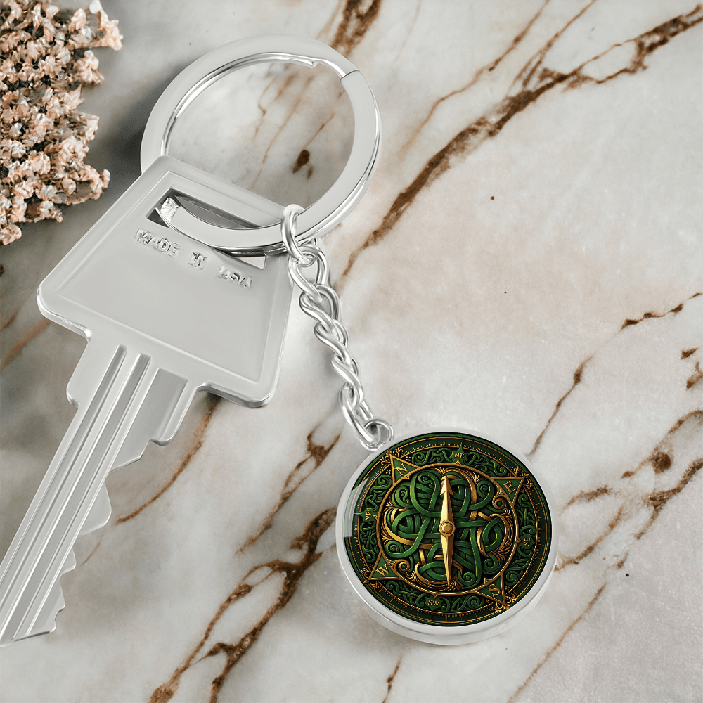 Compass Rose Keychain - Green Celtic Pendant Jewelry