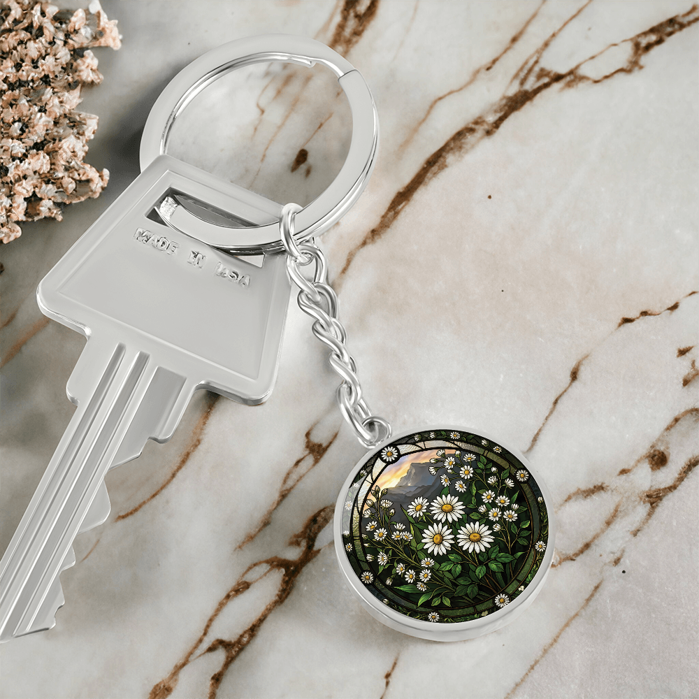 White Daisy Keychain - April Birth Flower Pendant Jewelry