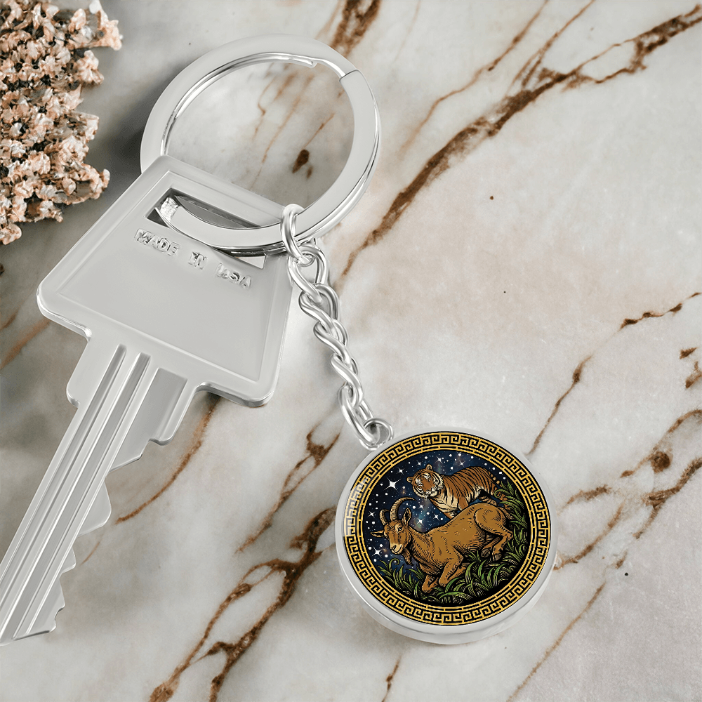 Tiger & Goat Keychain - Couples Chinese Zodiac Animal Pendant Jewelry