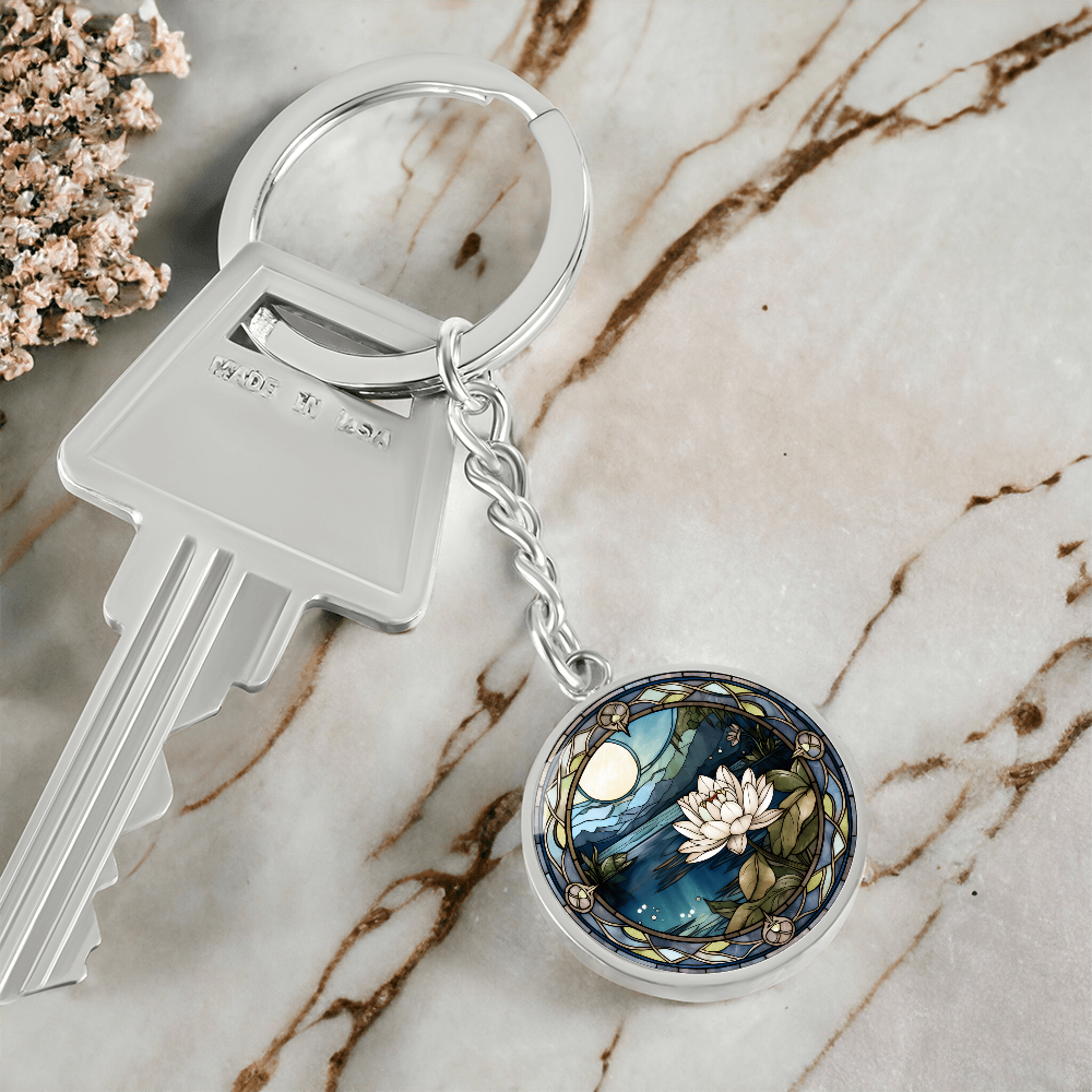 Water Lily Keychain - July Birth Flower Pendant Jewelry