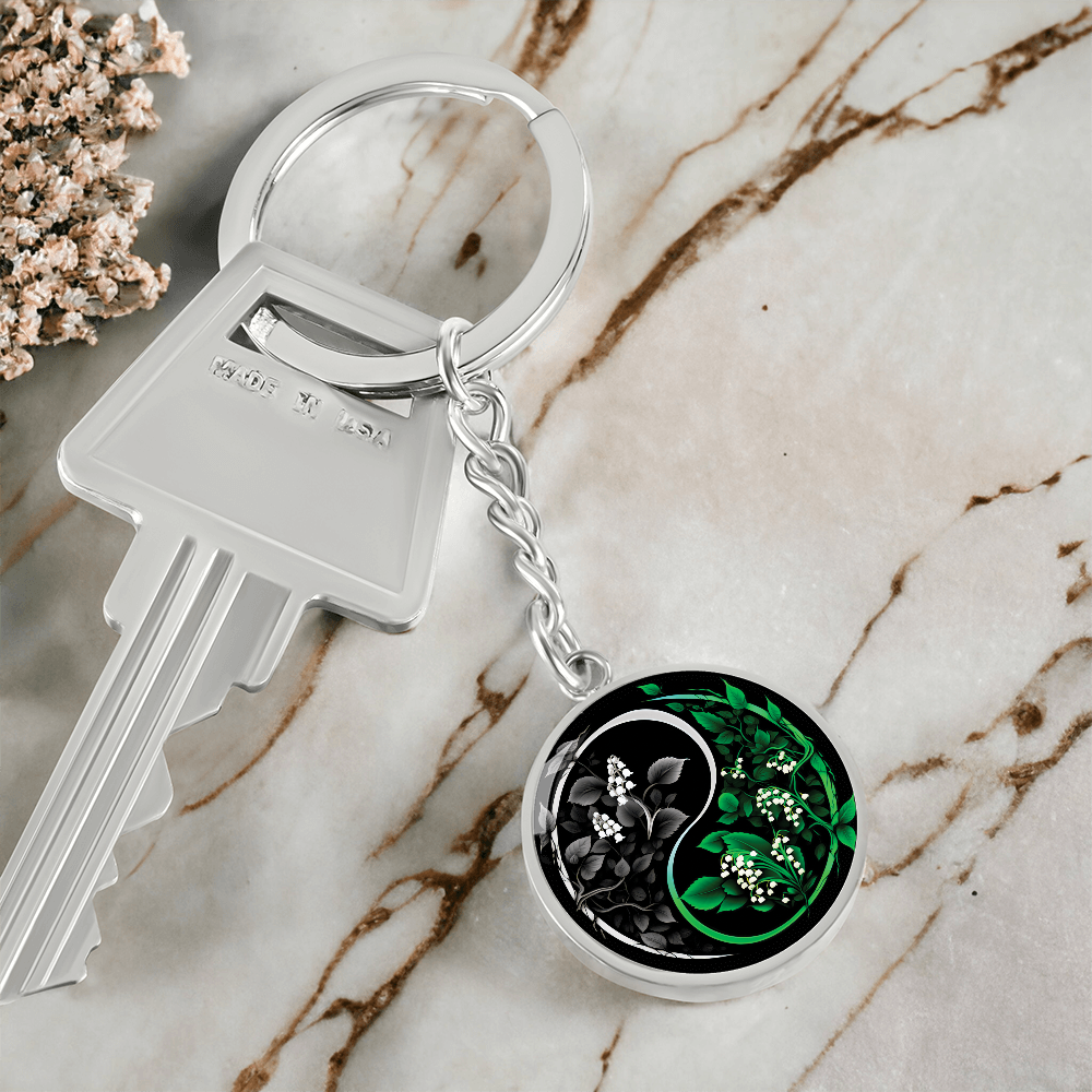 Lily of the Valley Keychain - May Yin Yang Birth Flower Jewelry