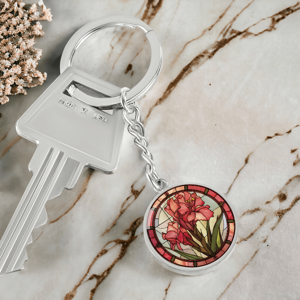 Gladiolus Keychain - August Birth Flower Pendant