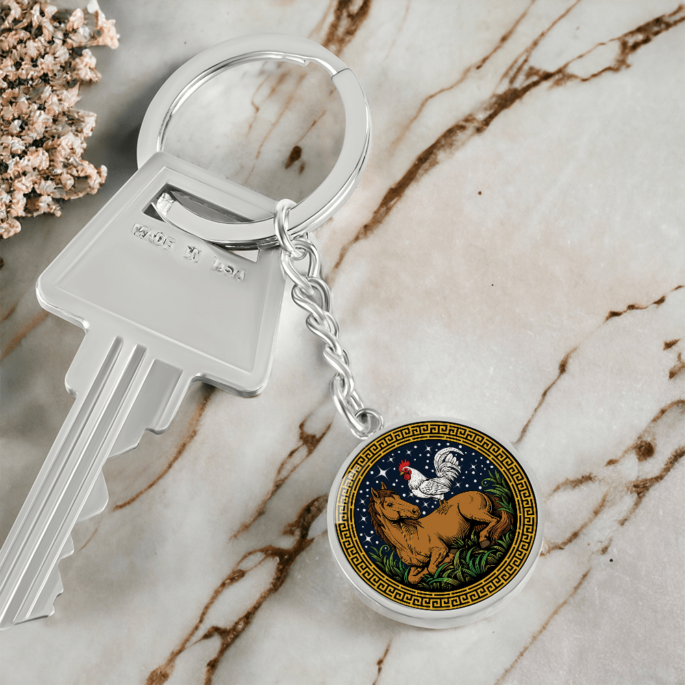 Rooster and Horse Keychain - Couples Chinese Zodiac Animal Pendant Jewelry