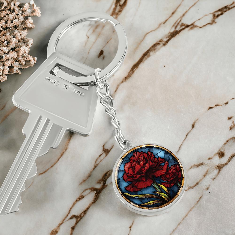 Carnation Keychain - January Birth Flower Pendant Jewelry
