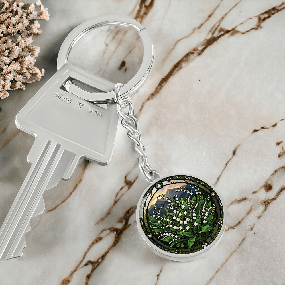 White Lily of the Valley Keychain - May Birth Flower Pendant Jewelry