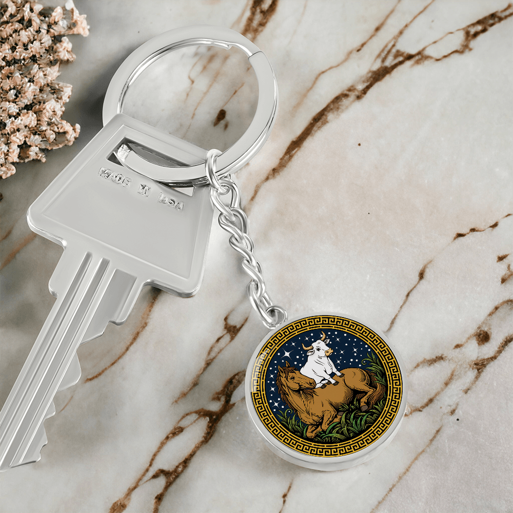 Ox and Horse Keychain - Couples Chinese Zodiac Animal Pendant Jewelry