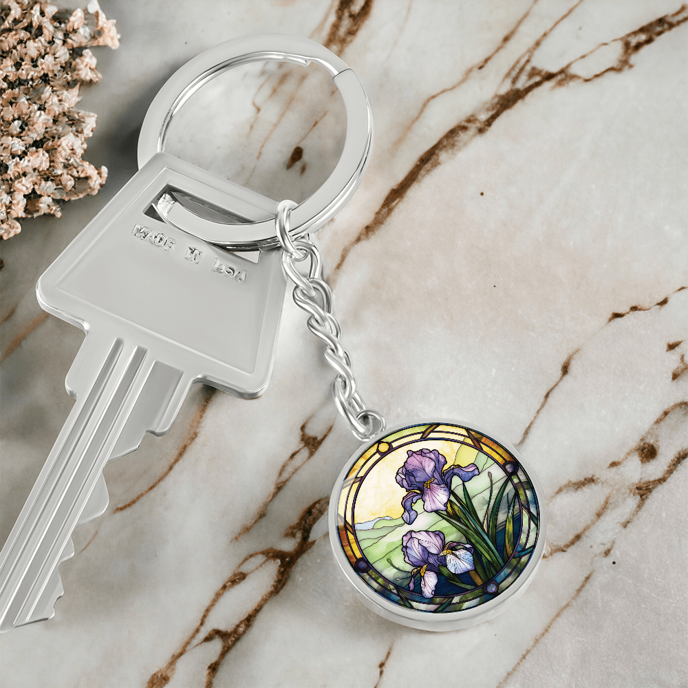 Iris Keychain - February Birth Flower Pendant Jewelry