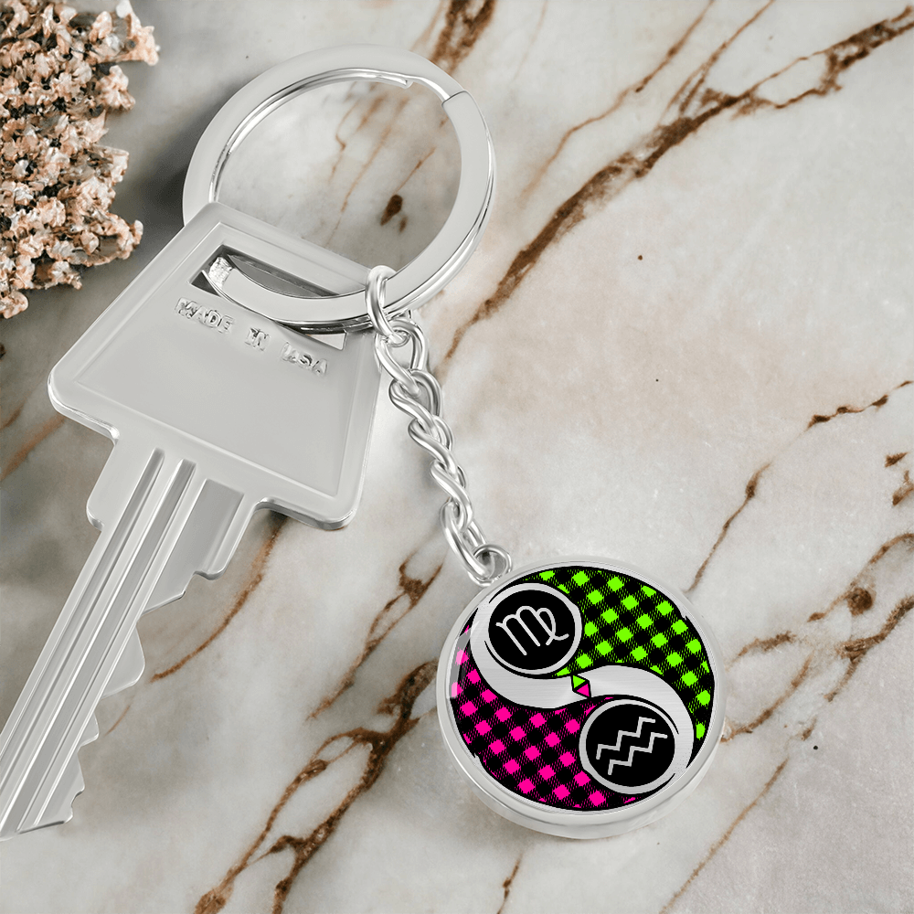 Virgo & Aquarius Keychain - Couples Zodiac Yin Yang Pendant Jewelry